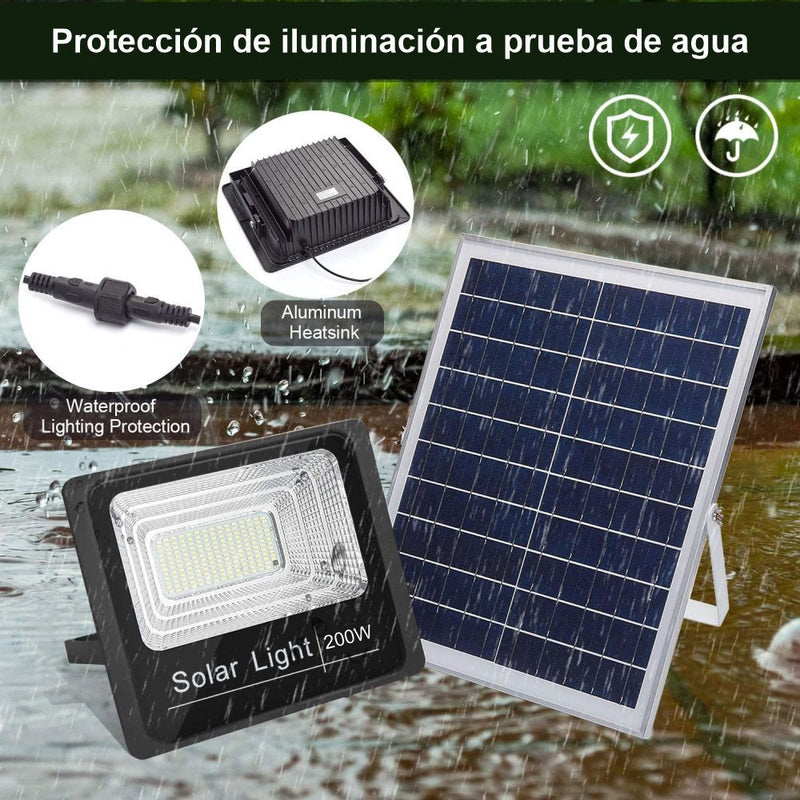 EcoLuz Solar 200W🔥Reflector con panel solar para exteriores  alta luminosidad, con encendido automático al oscurecer