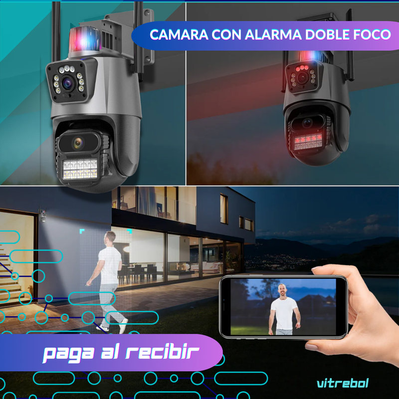 Cámara Negra Doble Foco con Alarma y  resolución 4K