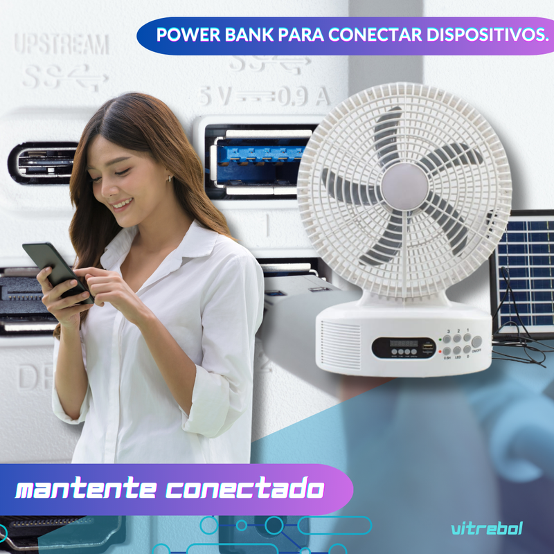 Ventilador - PowerFan Linterna Solar y Parlante